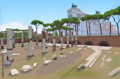 Vector image of Trajan market ruins at Rome, Italy