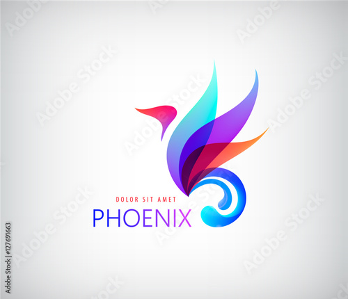Phoenix colorful brand, animal logo, hotel fashion concept.