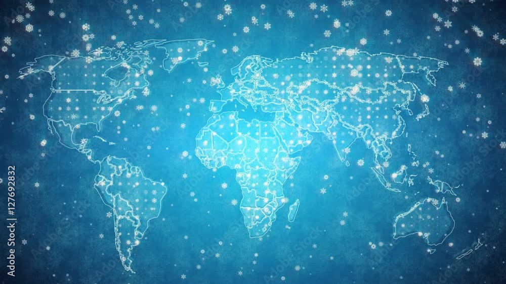 Blue Snowy Looped Backgrounds World Map Pack 4K. Winter animated backgrounds. A looped animation of falling snowflakes on the World map covered with snow. Blue Snowy Looped Backgrounds World Map Pack 4K. Winter animated backgrounds. A looped animation of falling snowflakes on the World map covered with snow.