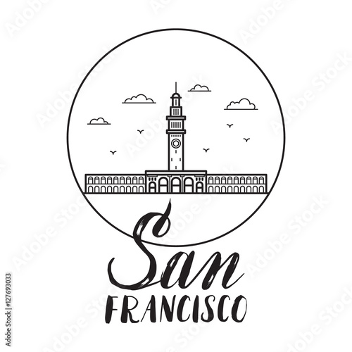 San Francisco illustration with modern lettering and ferry build
