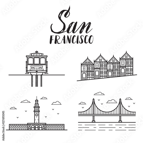 San Francisco illustration with modern lettering, painted ladies