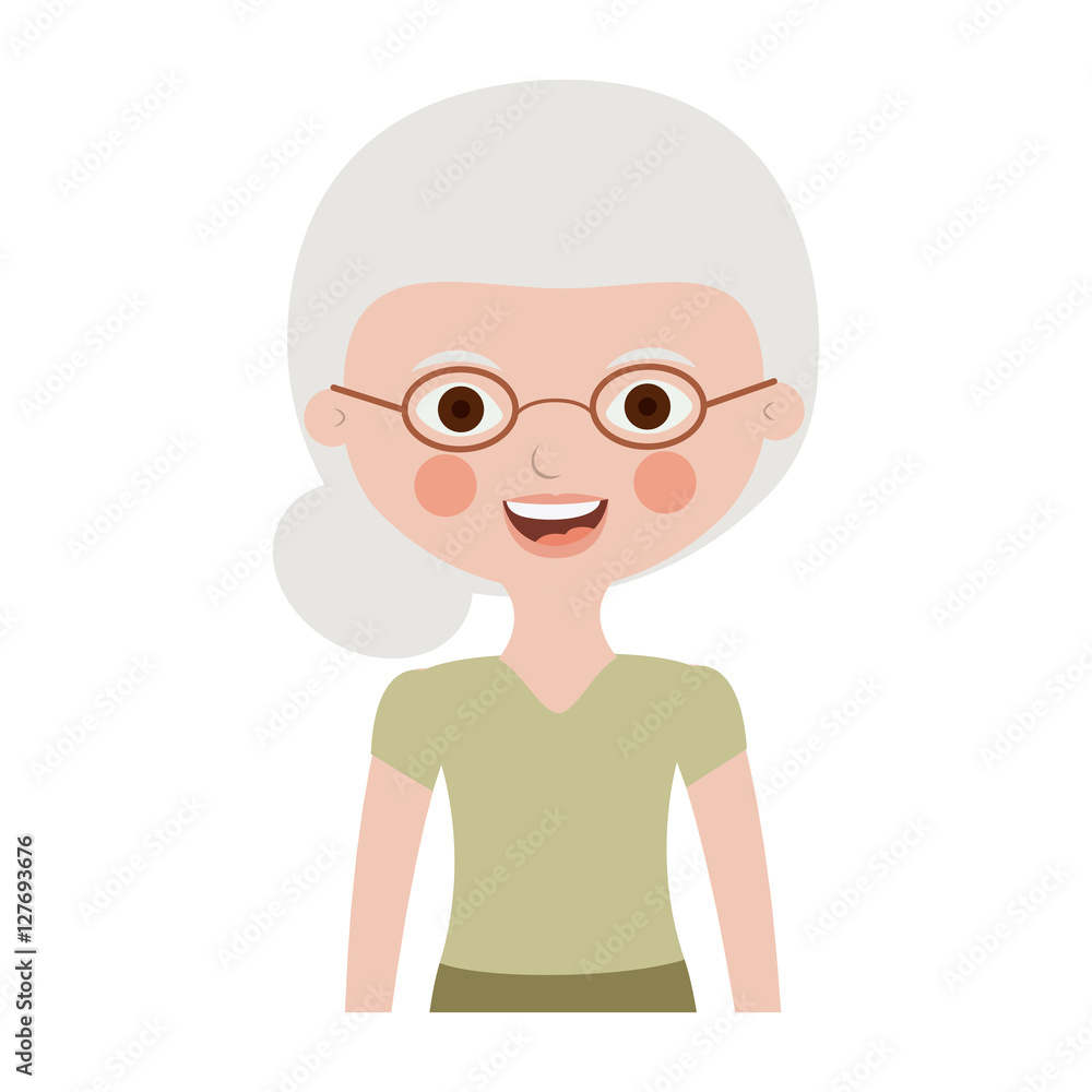 half body old woman dressed with glasses vector illustration