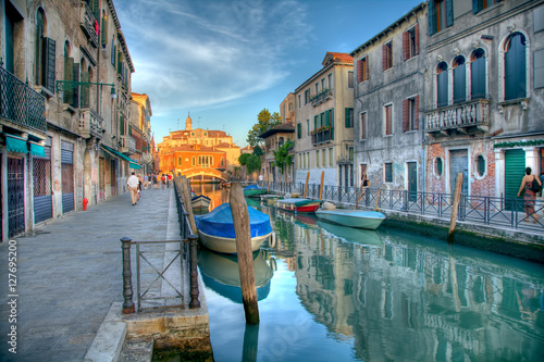 View of the city of Venice from the canal
