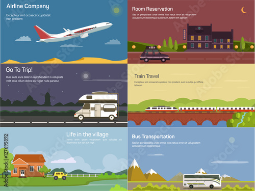 Traveling by airplane and car, train, bus