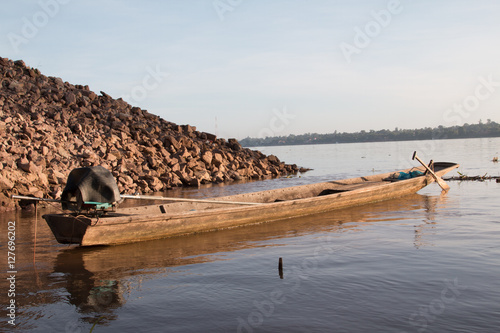 Wooden fishing boats on the Mekong River.