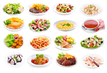 set of various plates of food