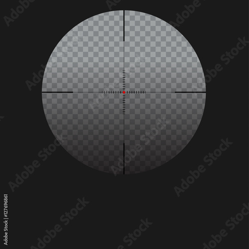 Isolated vector illustration with sniper sight, target for shooting icon on transparent background, cross-hair with red dot.