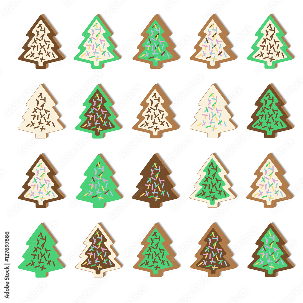Christmas and New Year cookies and gingerbread. Tasty treat children and a festive meal. Vector illustration with shadow on a white background. Christmas and New Year cookies and gingerbread. Tasty treat children and a festive meal. Vector illustration with shadow on a white background.