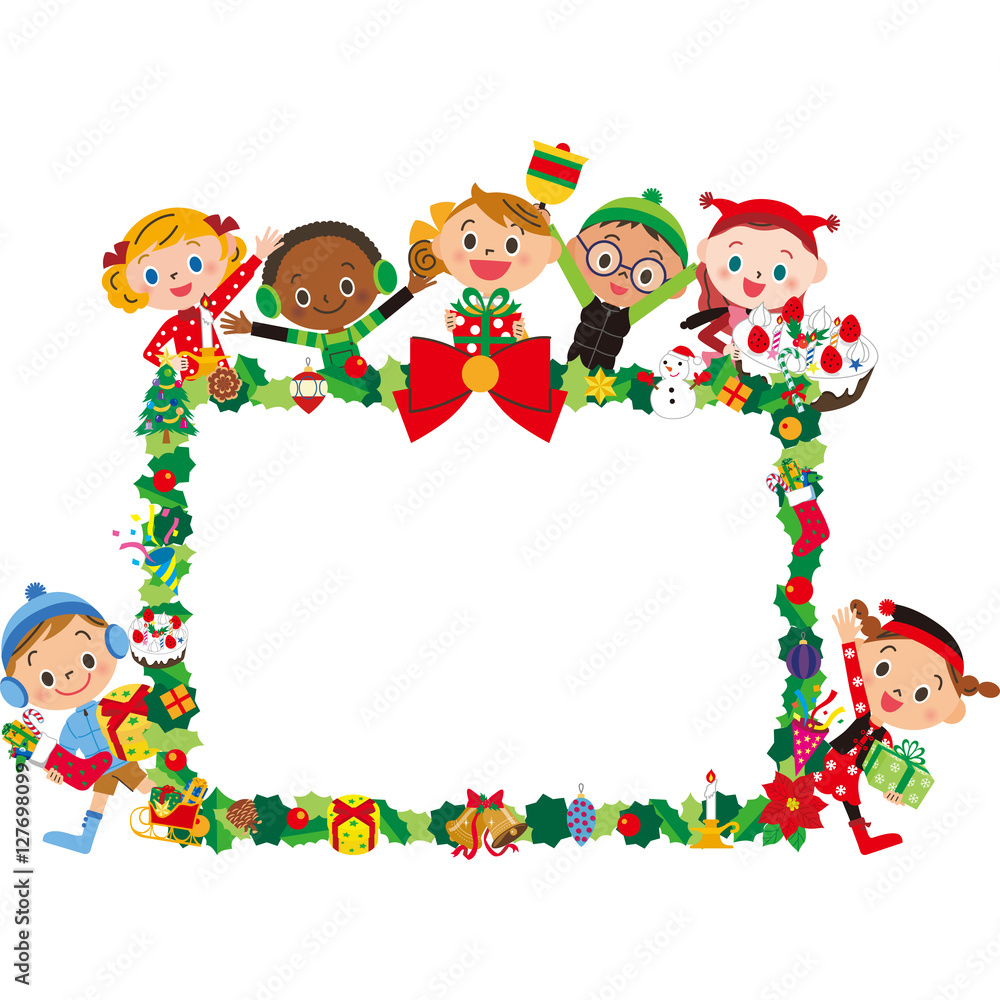 クリスマスフレームと子供達 クリスマスフレームと子供達