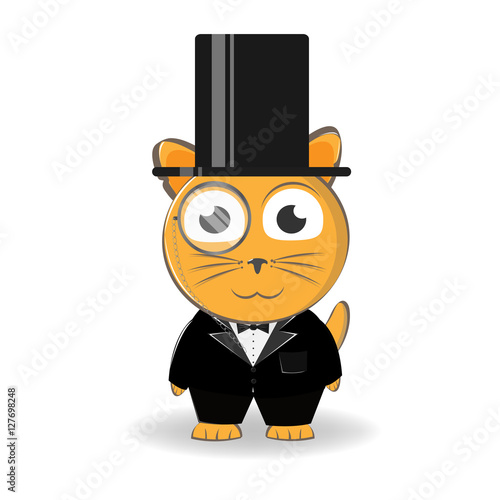 cat in a tuxedo and monocle. vector illustration