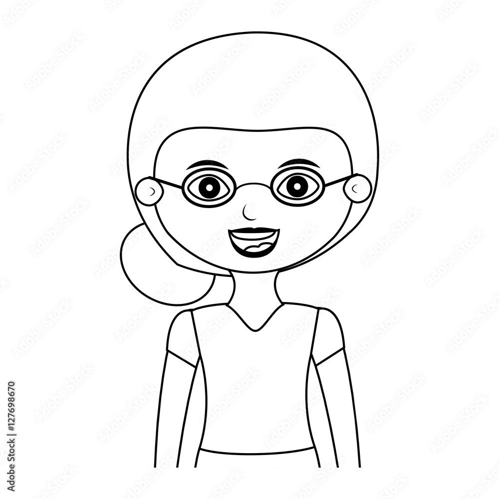 half body elderly woman silhouette with glasses vector illustration