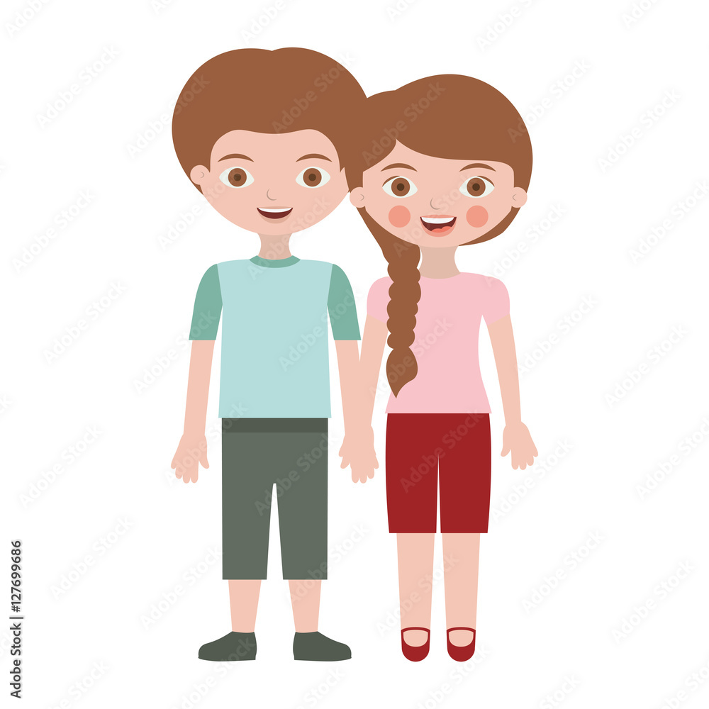 boy and girl with taken hands vector illustration boy and girl with taken hands vector illustration
