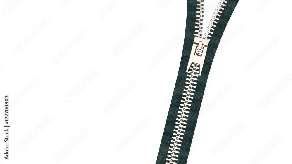 3d rendering close up zipper texture on isolated background with