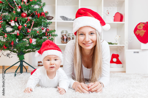 Mother with baby boy celebrating Christmas