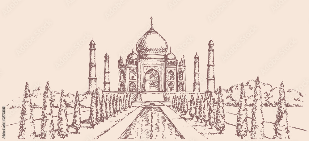 Taj Mahal in India. Vector sketch