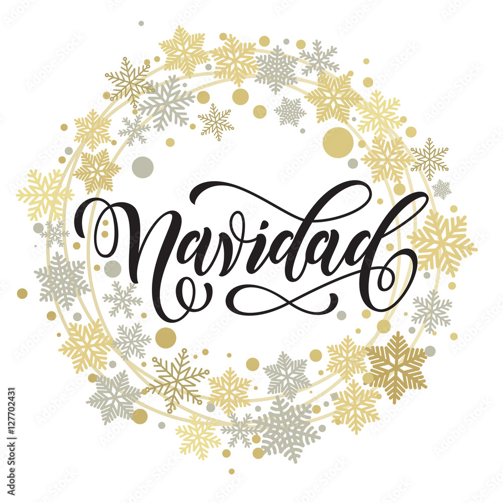Feliz Navidad. Spanish Merry Christmas text for greeting card