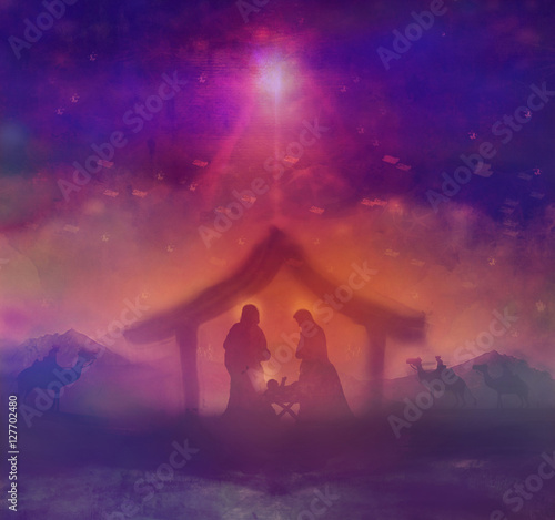 Biblical scene - birth of Jesus in Bethlehem.