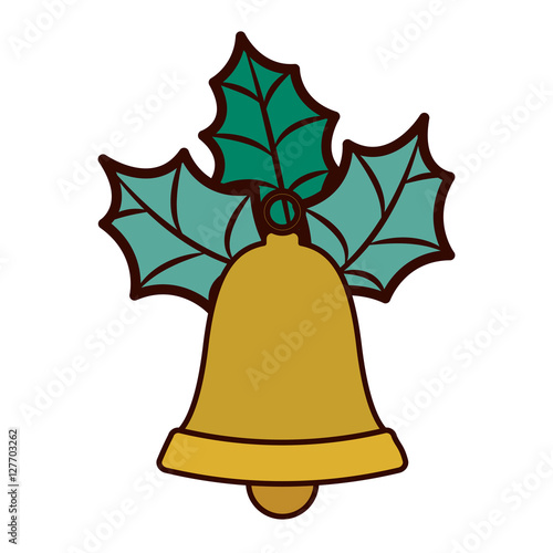 golden bell with christmas leaves vector illustration