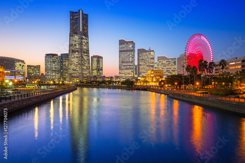 Cityscape of Yokohama city at sunset, Japan