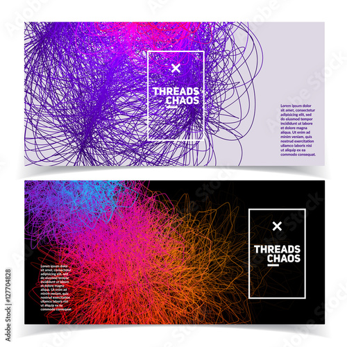 Threads chaos banners. Abstract wavy lines. Futuristic background. Eps10 vector.