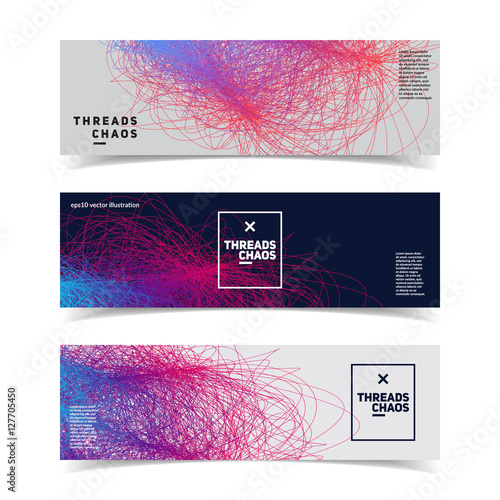 Threads chaos banners. Abstract wavy lines. Futuristic background. Eps10 vector.
