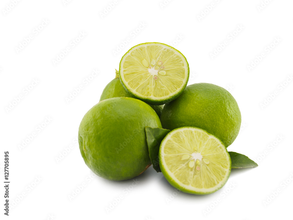 fresh green lemon slice on white background fresh green lemon slice on white background