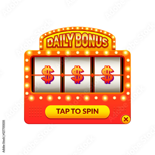 Cartoon slot machine. Daily bonus. Gambling game. Eps10 vector slots illustration.

