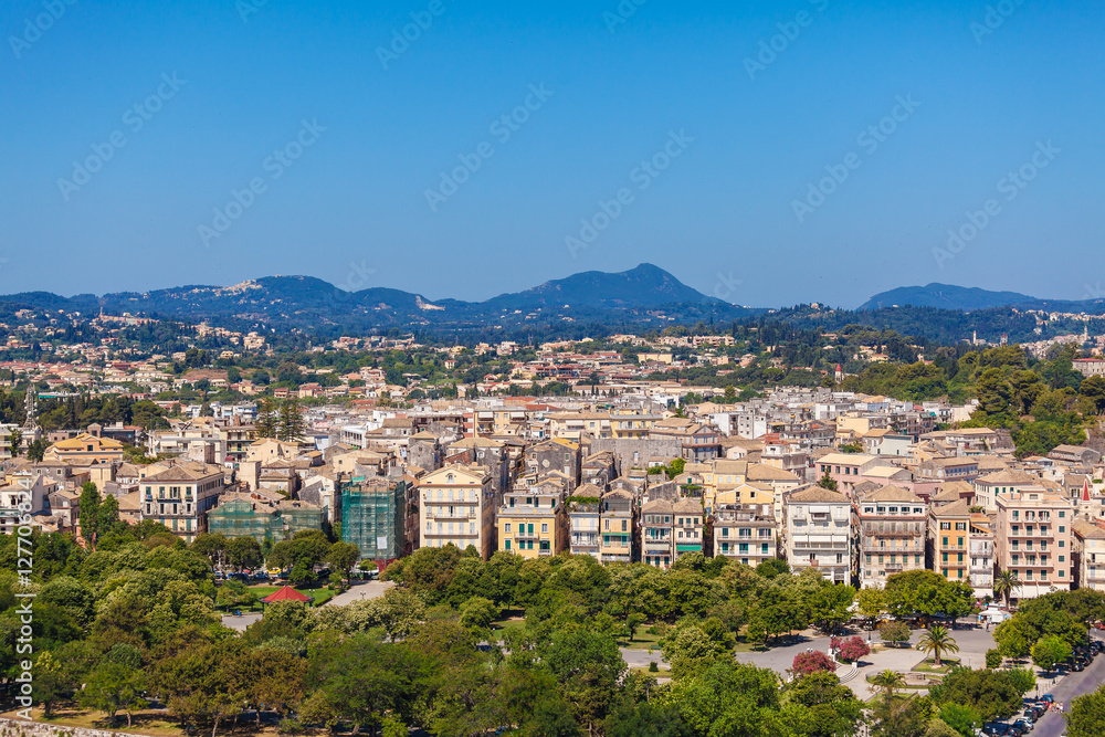 Aerial view from Old fortress on the city, Corfu