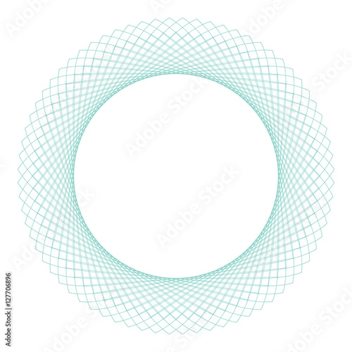 Guilloche decorative rosette element. Circle blue contour frame isolated on white (transparent) background. For banknotes, diplomas, certificates, tickets, other papers design. Vector illustration