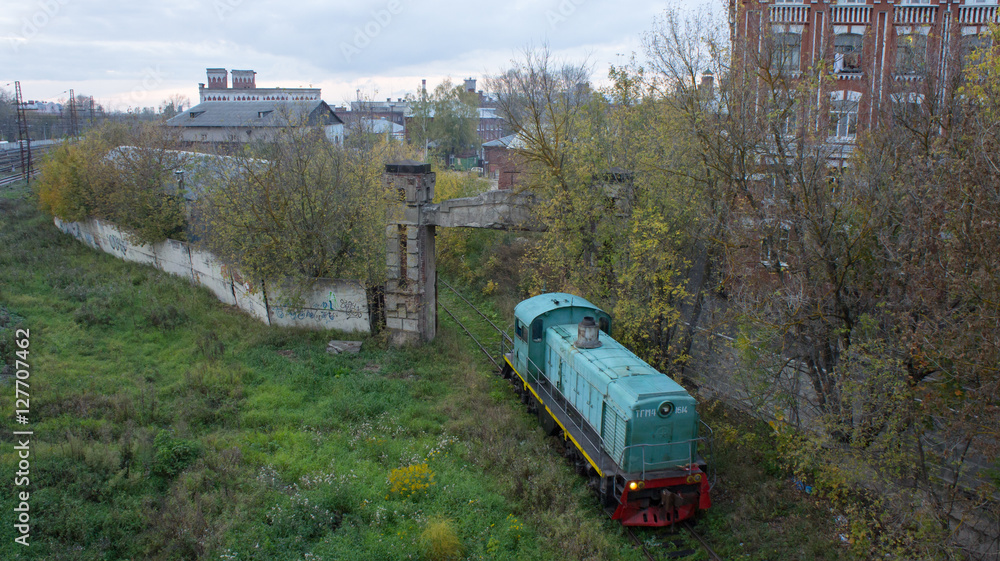 Naklejka premium The locomotive (diesel) goes to the depot. Tver, Russia.