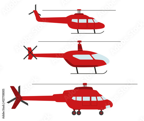 Set of helicopters in flat style. Helicopter icon isolated. Propelled vehicle. Vector illustration.