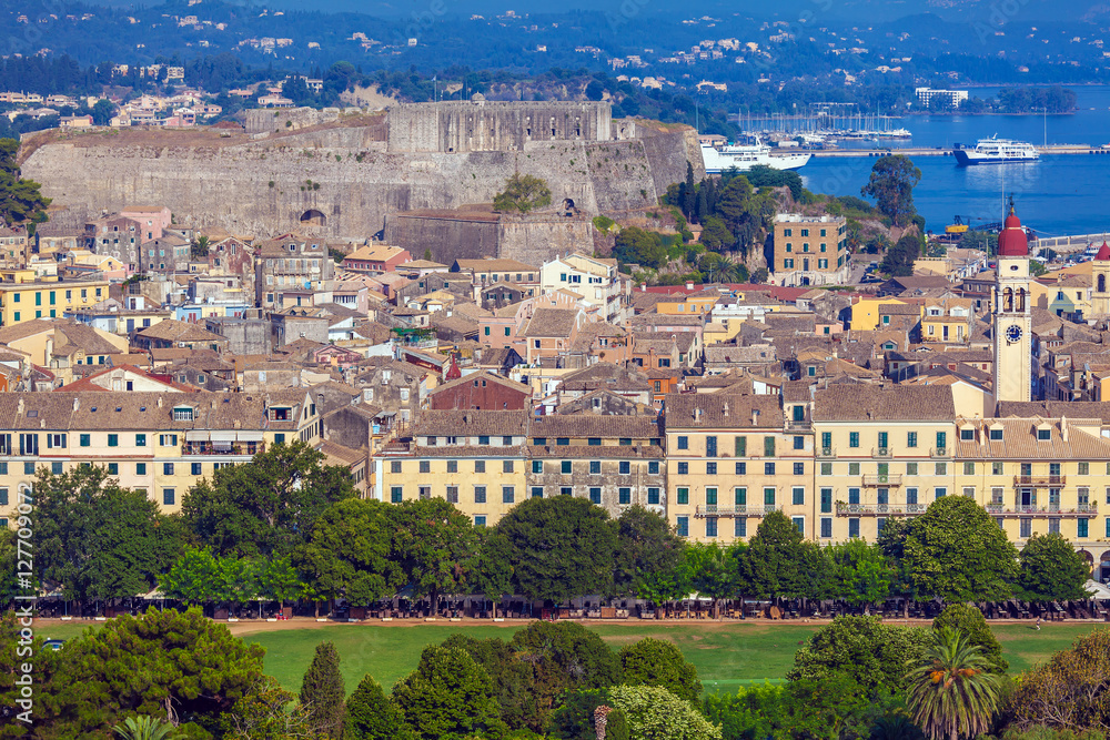 Aerial view from Old fortress on the city, Corfu