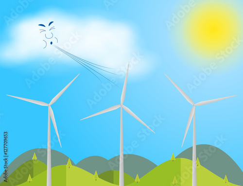 Concetto di ecologia, sfondo con pale eoliche
