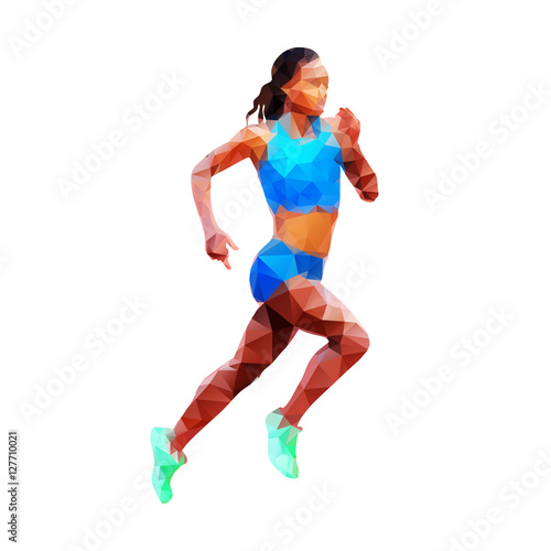 Running woman, abstract geometric vector silhouette