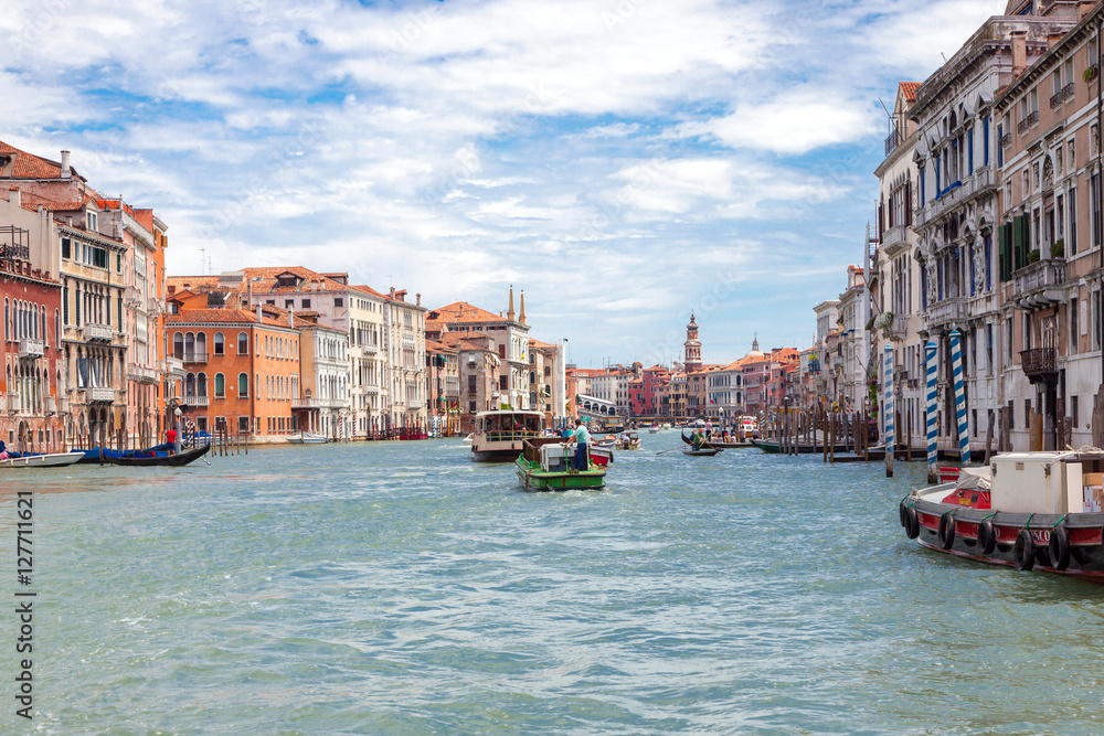 view of Grand Canal with colorful ancient houses, Venice, Italy
