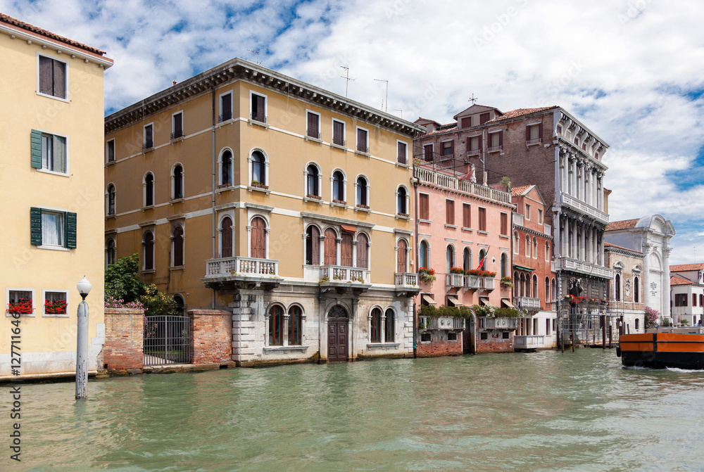 view of the ancient houses from the canal, Venice, Italy