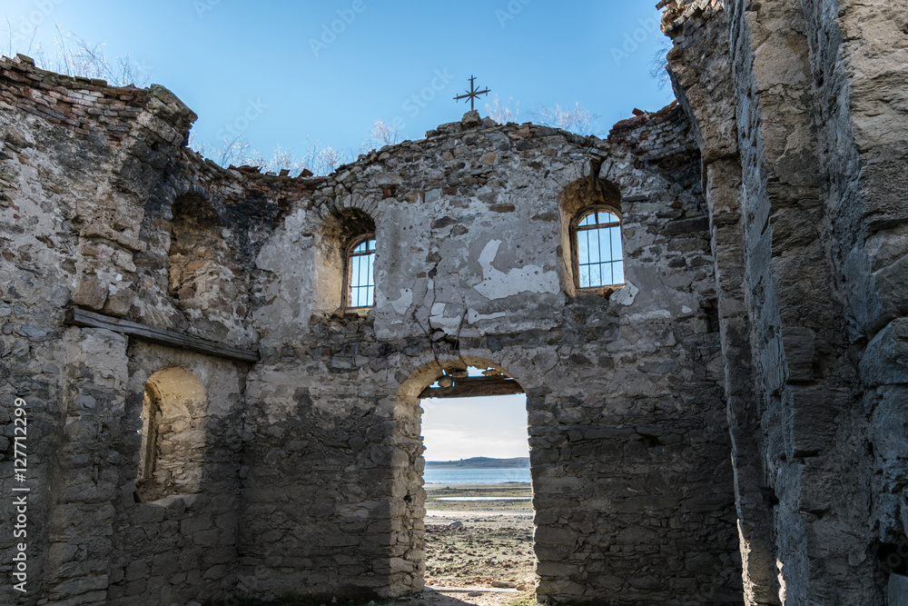 Submerged church inside.