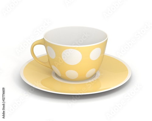 Isolated classic cup with pattern on white background. 3D Illustration.