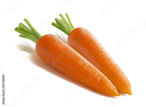 Parallel carrots isolated on white background