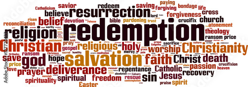 Redemption word cloud concept. Vector illustration