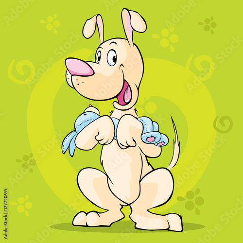 cute dog hold puppy doll  - vector illustration