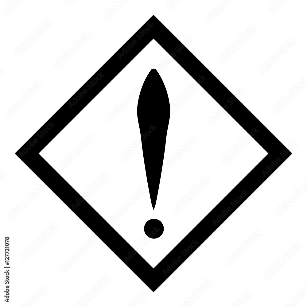 Exclamation mark in black and white square. Vector icon. Flat design style