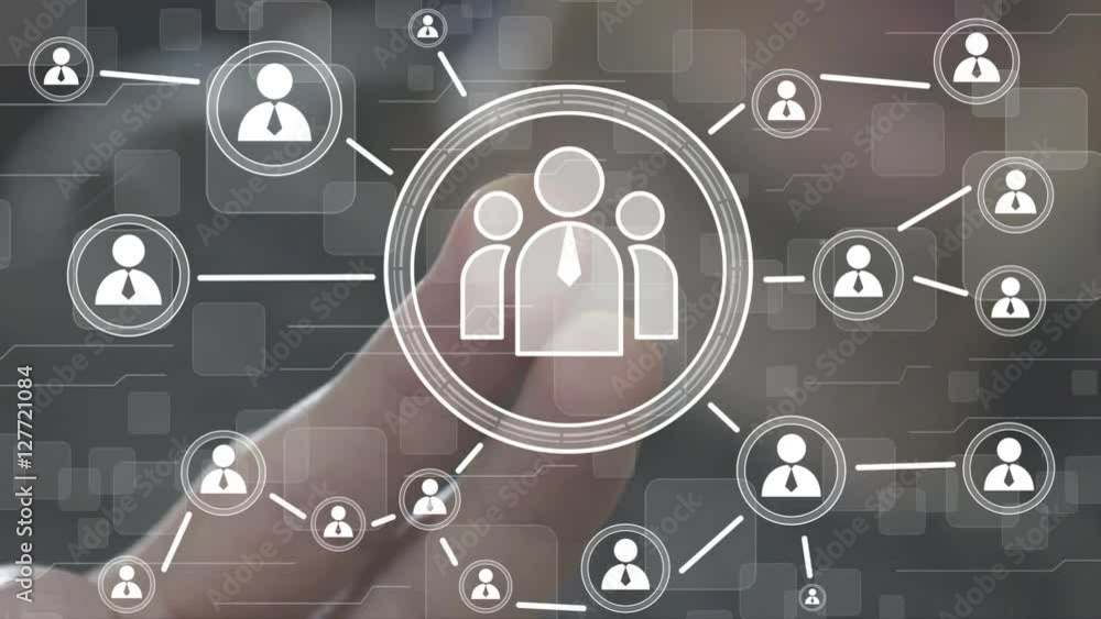 Businessman touch button communication business group Businessman touch button communication business group