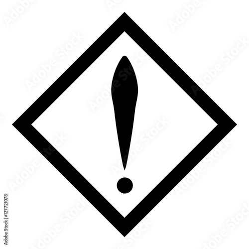 Exclamation mark in black and white square. Vector icon. Flat design style