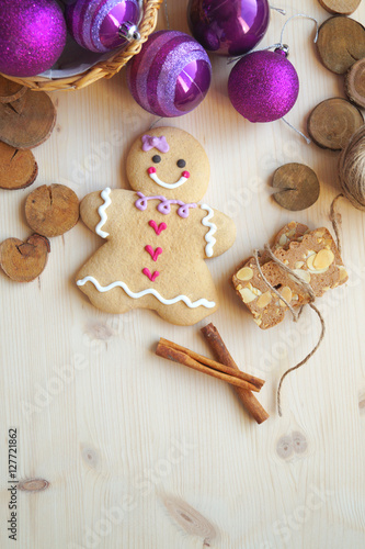 Fototapeta Naklejka Na Ścianę i Meble -  Christmas Holiday cookies Background with Gingerbread cookies