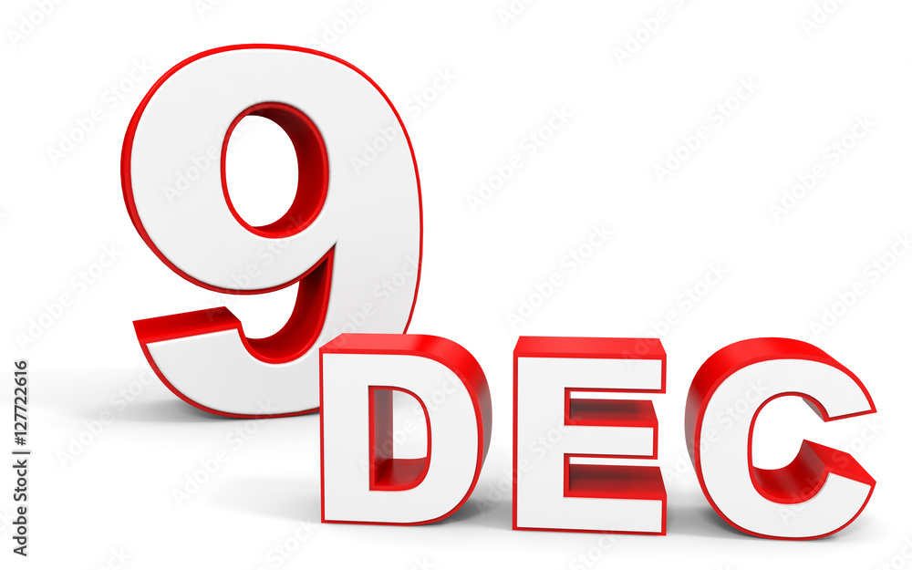 Fototapeta premium December 9. 3d text on white background.