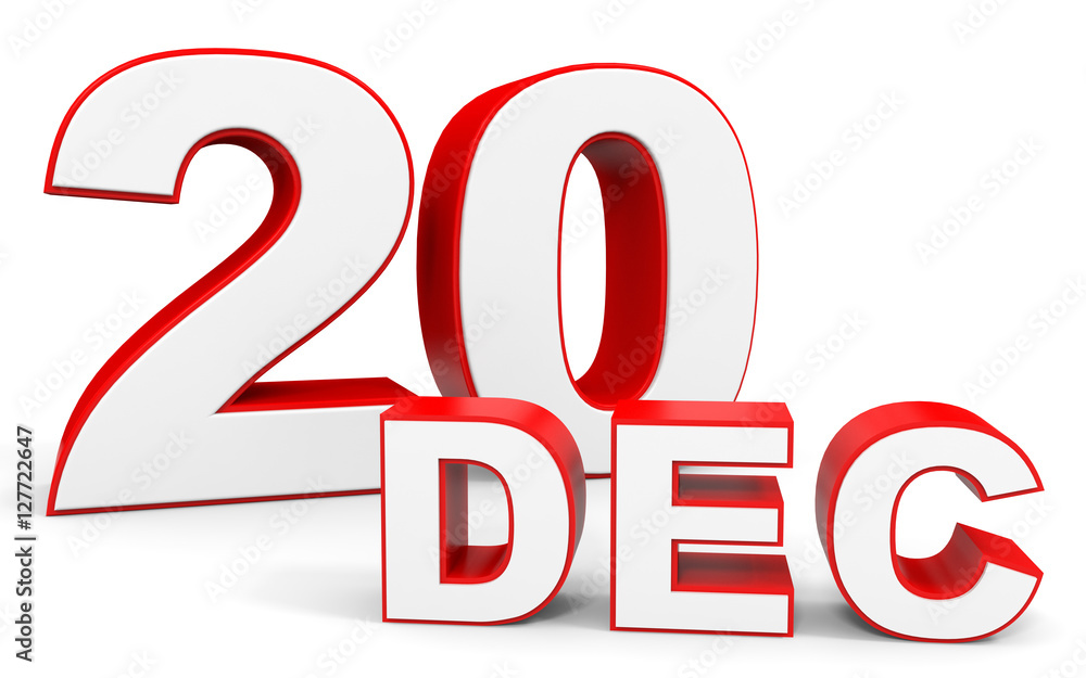 December 20. 3d text on white background. December 20. 3d text on white background.