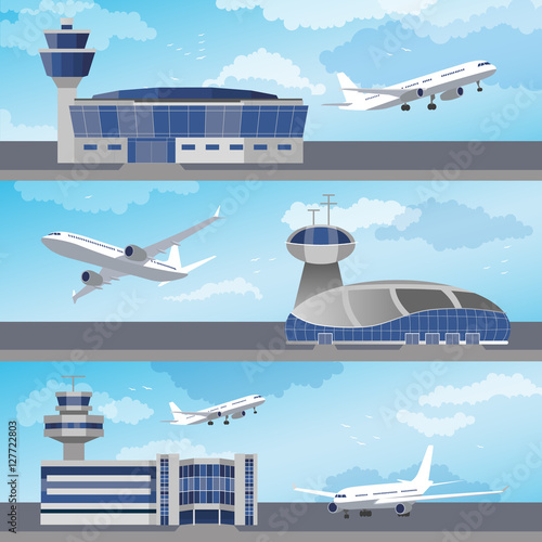 Airport building with control tower. Vector
