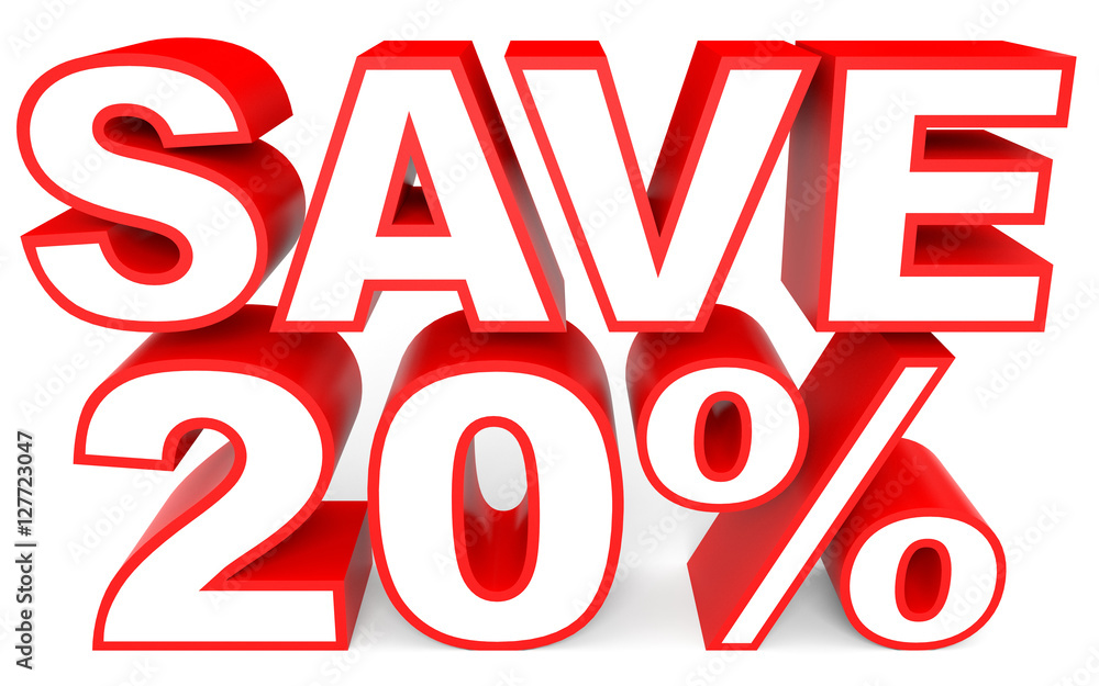 Discount 20 percent off. 3D illustration on white background. Discount 20 percent off. 3D illustration on white background.