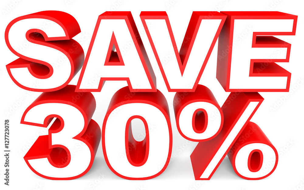 Discount 30 percent off. 3D illustration on white background. Discount 30 percent off. 3D illustration on white background.